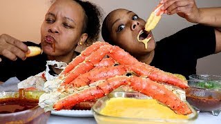 CHEESY SAUCE ALASKAN KING CRAB SEAFOOD BOIL MUKBANG [upl. by Thoer]