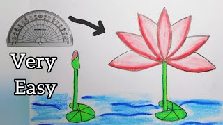 How to draw water lily step by step for beginners  Water lily drawing tutorial [upl. by Ajnin745]