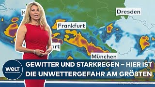 GEWITTER UND STARKREGEN Bange Blicke in Bayern Eifel Hessen – Hier ist Unwettergefahr am größten [upl. by Yumuk658]