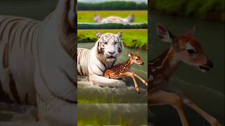 White tiger attak on baby dear tiger deer wildlife animals animalbattel lion shorts [upl. by Leuams]