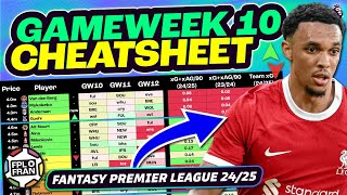 FPL GW10 CHEATSHEET  Fantasy Premier League 2425 [upl. by Rollecnahc]