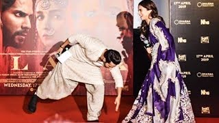 Varun Dhawan TOUCHES Alia Bhatts Feet  Kalank Trailer Launch [upl. by Hunfredo]