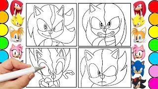 Sonic Team Coloring Pages Sonic The Hedgehog Teils  Shadow Amy Rose Knuckles draw COMPILATION 34 [upl. by Michael916]