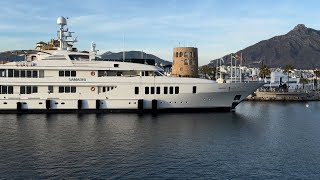 61m Superyacht quotSamadhiquot 🛥️ enter Puerto Banus at Sunset [upl. by Anifur]