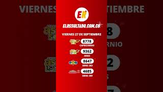 RESULTADO LOTERIA MEDELLIN  LOTERIA SANTANDER Y CHANCE VIERNES 27 de septiembre 🤩 Shorts [upl. by Carena793]