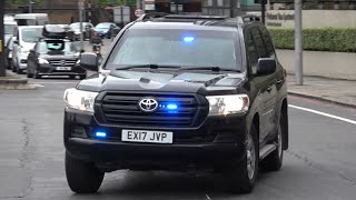 Metropolitan Police CTSFO Armoured Toyota Land cruisers responding amp special escort group BMW 545e [upl. by Yhtomot389]