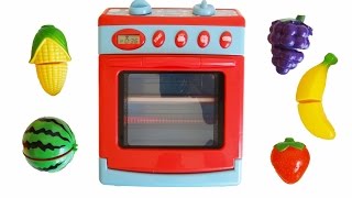 Toy velcro cutting fruit amp vegetables cooking with toy oven [upl. by Leumas]