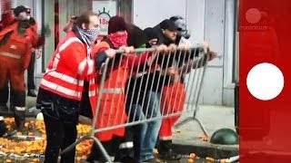 Video of violent clashes in Brussels between police and demonstrators GRAPHIC [upl. by Orlov]