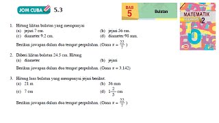 KSSM Matematik Tingkatan 2 Bab 5 bulatan jom cuba 53 no1 no3 buku teks form2 [upl. by Tterrej]