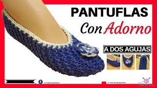 Pantuflas y Babuchas con Adorno a Dos Agujas  Tejidos a Palillos [upl. by Coke]