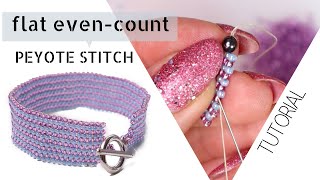 Flat even count peyote stitch tutorial  Peyote tutorial  Bead bracelet [upl. by Warder]