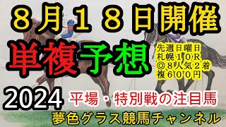 【単複平場予想】2024年8月18日JRA平場戦！NST賞む12頭！引き続き妙味を目指して！ [upl. by Will]