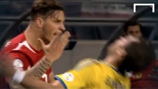 Outrageous dive by Johan Elmander  Sweden v Austria [upl. by Amitak712]