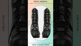 Retro Black man Women Ankle Boots Metal Decoration Thick Platform Punk Female Round Toe LaceUp C [upl. by Eisac]