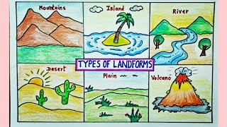 How to draw different types of Landforms for school activityLandforms full chart drawing [upl. by Lengel]