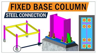 Steel connection  steel column fixed base plate connection  Greyspace [upl. by Tibold]