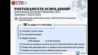 HOW TO APPLY FOR INTERNATIONAL DOCTORATE FUND IDF AT UNIVERSITY MALAYSIA UTM [upl. by Idnat]