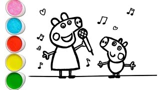 Peppa pig singing a song drawing and colouring for kids and toddlers  easy Peppa pig drawing [upl. by Htiel]