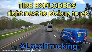 Tire explodes next to pickup truck [upl. by Nnairet]