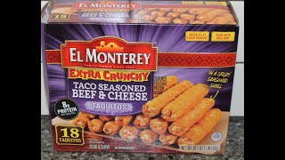 El Monterey Extra Crunchy Taco Seasoned Beef amp Cheese Taquitos Review [upl. by Akkire]