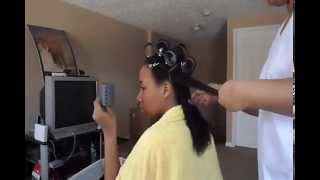 Roller Setting Relaxed Hair S1V4 The Brick Layering Technique [upl. by Adnuhs]