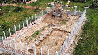 Incredible unloading house foundation project Bulldozer amp dump trucks in action [upl. by Lig563]