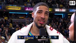 Tyrese Haliburton Reacts to Pacers Advancing to IST Semifinals First Career TripleDouble [upl. by Noynek360]