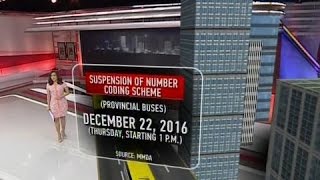 Number coding scheme para sa provincial buses sa Metro Manila suspendido sa Dec 22 [upl. by Ydnak]