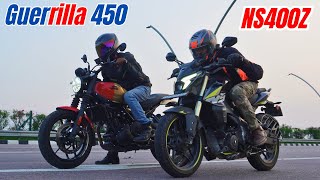 Guerrilla 450 vs NS400Z Drag Race [upl. by Filahk704]