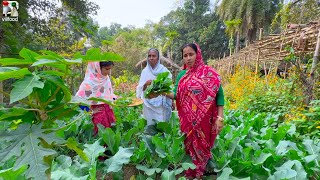 বাগানের কচি কচি ফুলকপি পাতা বাটা সঙ্গে ধনেপাতা দিয়ে খয়রা ইলিশের ঝোল রান্না  village cooking recipes [upl. by Ilarin323]