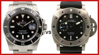 ▶ Rolex Submariner vs Panerai Luminor Submersible Titanium  Diver Watch COMPARISON [upl. by Uaerraj]