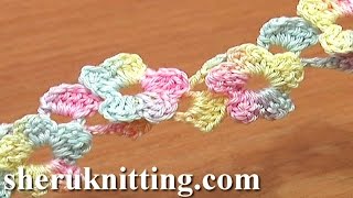 Crochet Lace Cord 5Petal Flower Along CROCHET SMALL FLOWERS CROCHET BELT [upl. by Romaine]