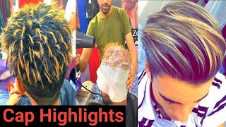 Mens Hair Highlights Tutorial In Hindi  Cap Highlighting  Blonde Highlights [upl. by Toinette]