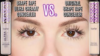 NEW TARTE SHAPE TAPE ULTRA CREAMY CONCEALER VS ORIGINAL  8HR WEAR TEST  SHADE 8B PORCELAIN REVIEW [upl. by Rodger]