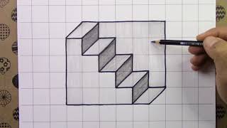 KARELİ DEFTERE ÇOK KOLAY 3D MERDİVEN ÇİZİMİ  SQUARE BOOK VERY EASY 3D STAIRS DRAWING [upl. by Wong]