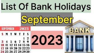 List of Bank holidays September 2023 September 2023 Bank Holidays In India [upl. by Vipul48]