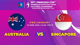 AUS  SGPPRE ROUND22ndquotPrincess CupquotestCola Womens U18 SEA Volleyball [upl. by Lapham358]