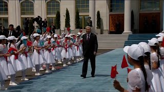 Kazakh President Tokayev welcomes President Xi Jinping upon his arrival at the airport [upl. by Fink471]