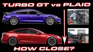 1019 HP Taycan Turbo GT vs 1020 HP Tesla Model S Plaid 060 MPH 14 Mie 12 Mile Comparison [upl. by Sirob]