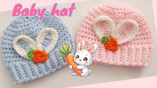 Newborn baby hat 🥕 Crochet hat with bunny ears tutorial crochet [upl. by Burnard]