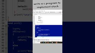 Write a c program implement to stack  push pop operation codingbcashortsviralshort [upl. by Aimit255]