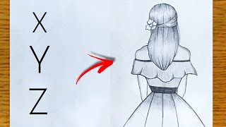 How to draw Girl from backside  Pencil sketch for beginner  Easy drawing for girls step by step [upl. by Anigal]