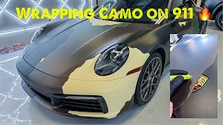 Dolph Camo Wrap on the Porsche 911 🔥  Car Wrapping With Knifeless [upl. by Seiden]