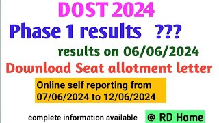 DOST 2024 Phase 1 results date and time seat allotment order fee payment [upl. by Ase]