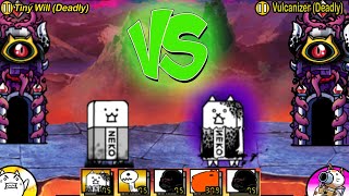 The Battle Cats  Li´l Eraser Cat VS Manic Eraser Cat Tiny Will Deadly VS VulcanizerDeadly [upl. by Heinrike]