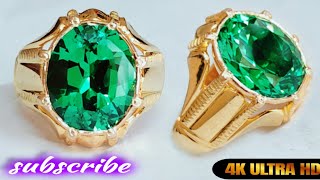 Hard Green Stone Gold Ring  Hand Made Gents Gold Ring  New Design Gents Ring jewellery [upl. by Toinette]