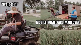 MOBILE HOME YARD MAKEOVER  FINALLY GOT A MOWER YARD MAINTANCE HOME REFRESH [upl. by Yesnil]