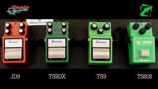 Ibanez Tube Screamer comparison TS808 vs TS9 vs TS9DX vs JD9  demo reamping test multitest [upl. by Eninahpets913]