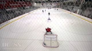 Caps Video Coach Brett Stretch Leonhardt Fills In At Goaltender For Caps Practice [upl. by Asin79]