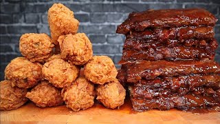 ASMR NO TALKING CRISPY FRIED CHICKEN DRUMSTICKS SAUCY HONEY amp GARLIC RIBS MUKBANG [upl. by Laszlo743]